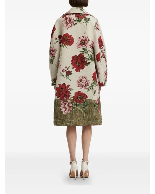 Oscar de la Renta Gray Peony Unraveled Jacquard Coat