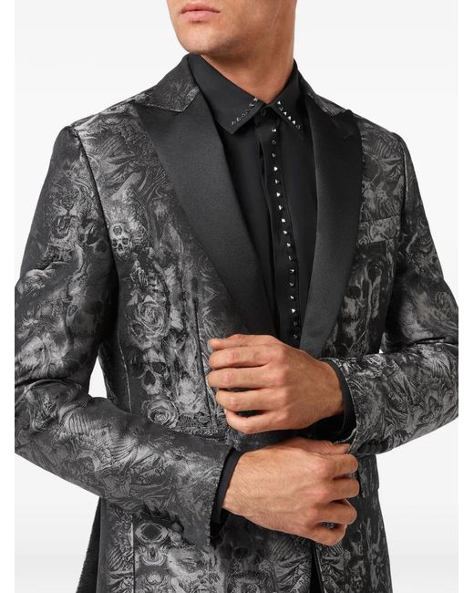 Philipp Plein Black Jacquard Blazer Lord Fit Gothic Plein With Crystals for men