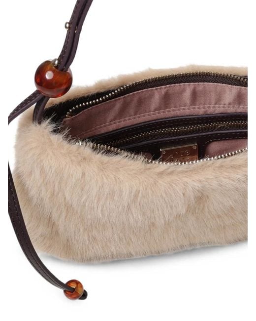 V73 Natural Faux-Fur Logo-Plaque Shoulder Bag