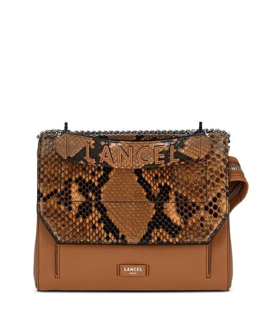 Lancel Brown Ninon Umhängetasche Mit Klappe Aus Pythonleder