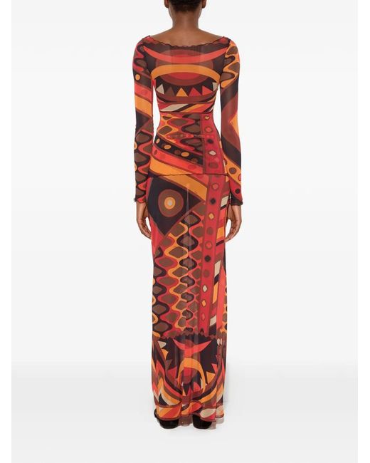Emilio Pucci Red Vivara-Print Tulle Top