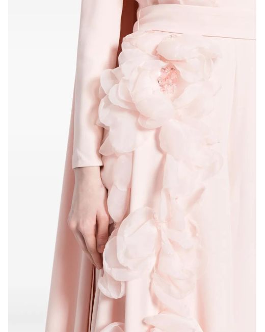 Saiid Kobeisy Pink Organza-Flowers Kaftan Jumpsuit