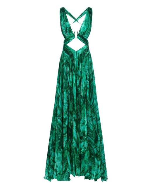Roberto Cavalli Green Abstract-Print Gown
