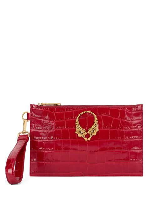 Roberto Cavalli Red Roar Leather Clutch Bag