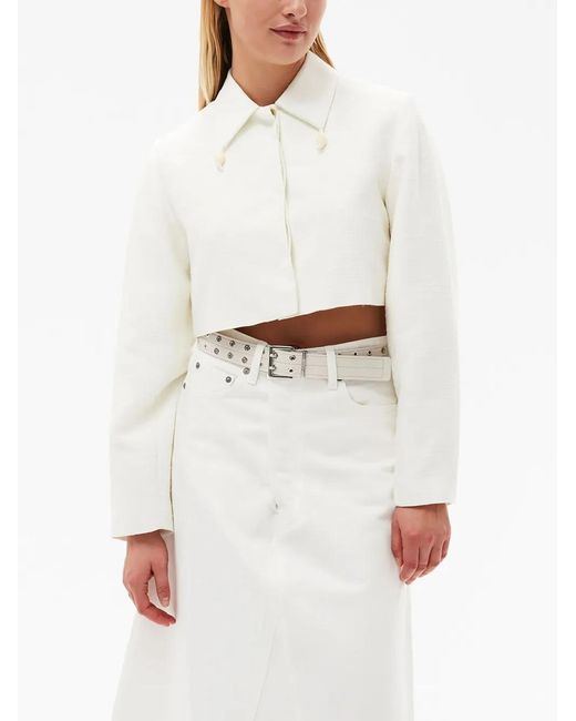 Ganni White Slub Cropped Jacket