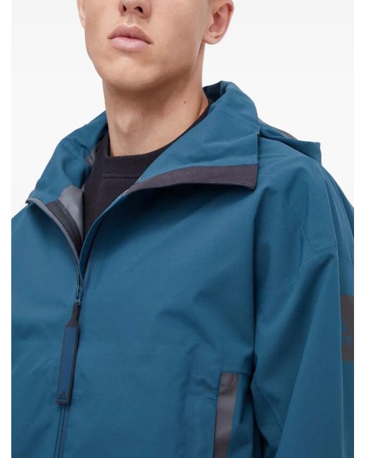 Adidas Blue Hooded Logo-Print Jacket for men