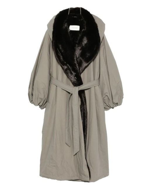 Magda Butrym Fur Hooded Coat Gray