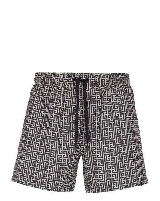 Balmain Badeshorts Mit Pb Labyrinth-Print in Gray für Herren