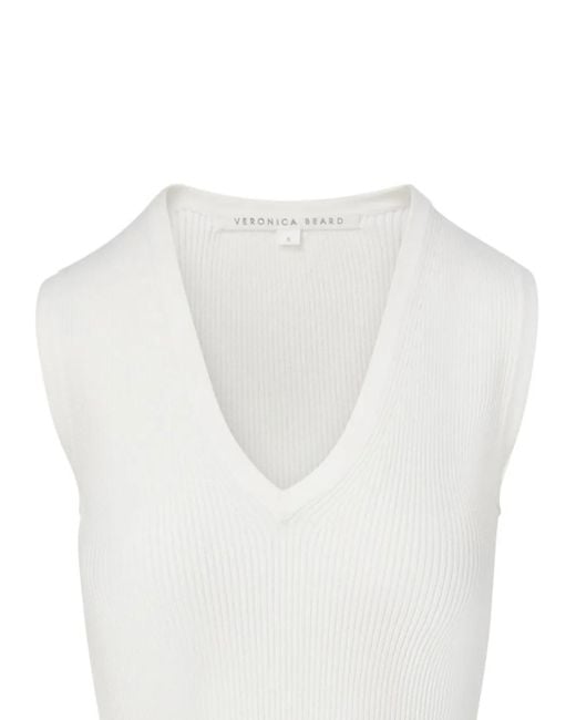 Veronica Beard White Sid Ribbed-Knit Top