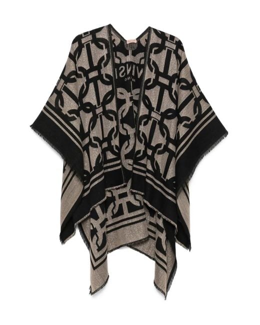 Poncho Con Motivo Geometrico di Twinset in Black