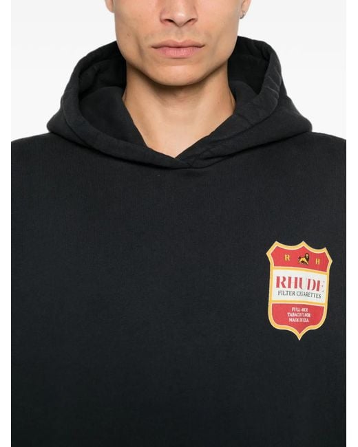 Rhude Black Logo-Print Hoodie for men