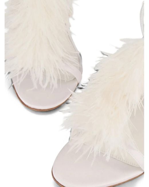 Kat Maconie White Faryal Feather-Trim T-Bar Sandals