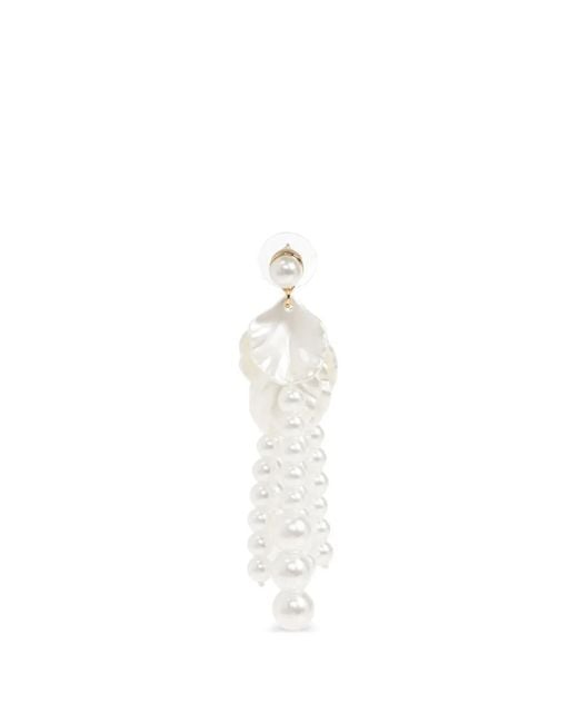 Self-Portrait White Petal Glass-Pearl Earrings