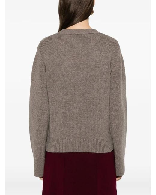 Lisa Yang Brown Danni V-Neck Patch-Pocket Cardigan