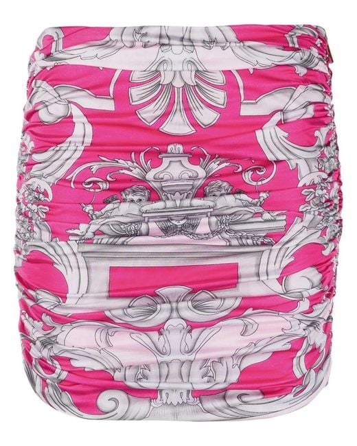 Versace Pink Barocco Print Mini Skirt