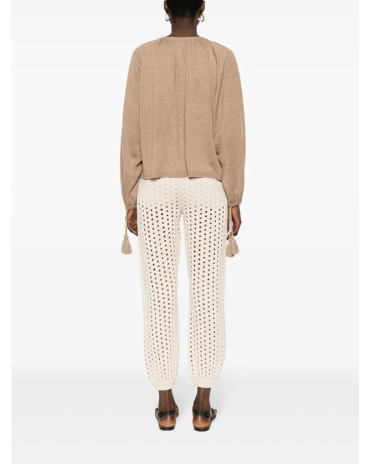 Max Mara Natural Quirite Linen Tassel Blouse