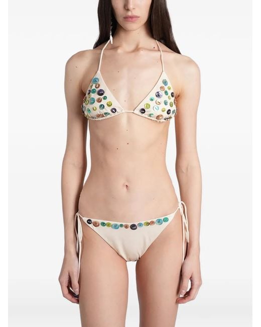 Siedres Natural Button-Embellished Bikini