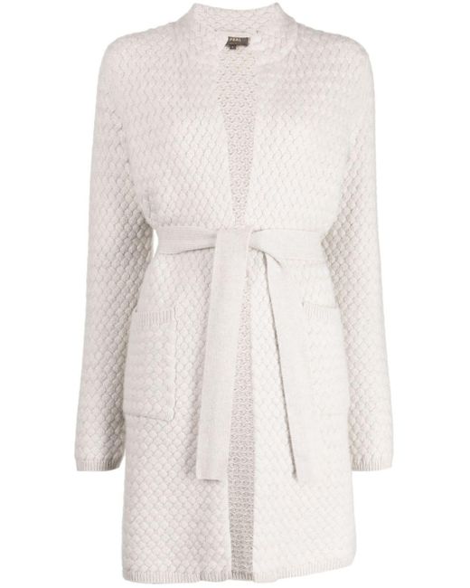 N.Peal Cashmere White Knitted Tie-waist Cardi-coat