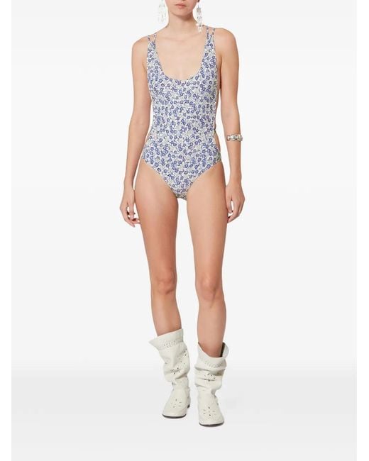 Isabel Marant Blue Maillot De Bain Tenisia À Fleurs À Bretelles Croisées