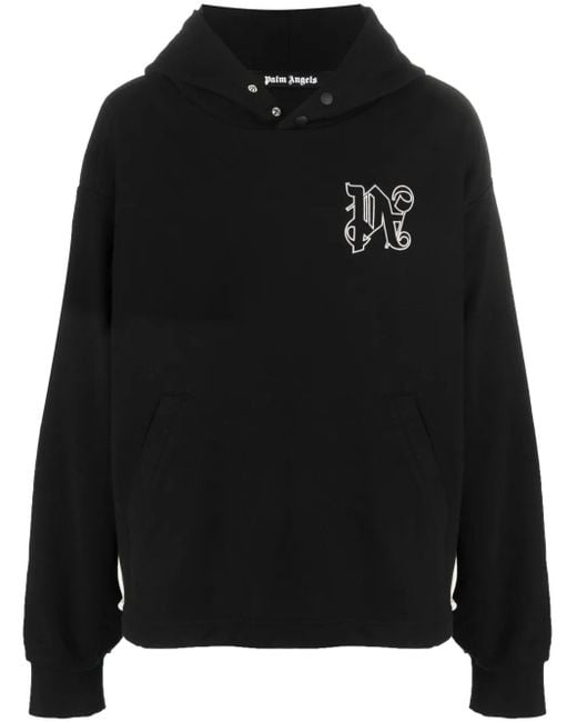 Palm Angels Black Logo-Print Cotton Hoodie for men