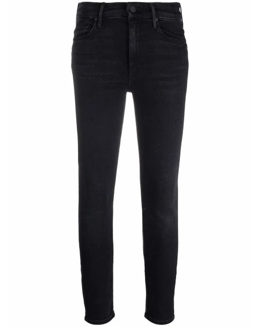 Mother Blue High-Rise Cropped Skinny Jeans