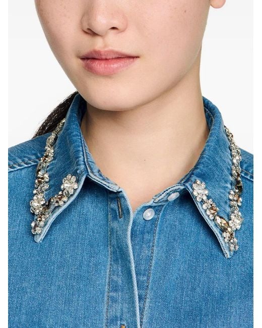 Sandro Blue Embellished-Collar Denim Shirt