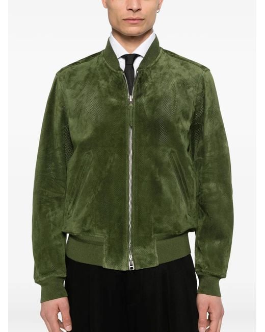Tom Ford Green Perforated Suede Bomber Jacket for men