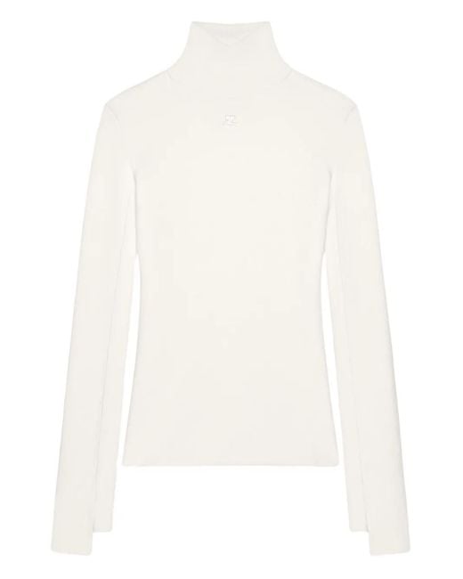 Courreges White Pullover Mit Stehkragen