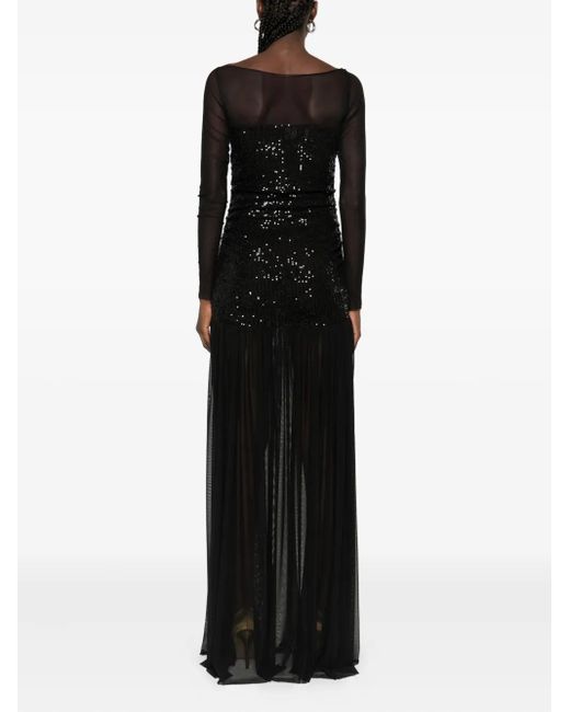 Atu Body Couture Black Sequin-Embellished Mesh Maxi Dress
