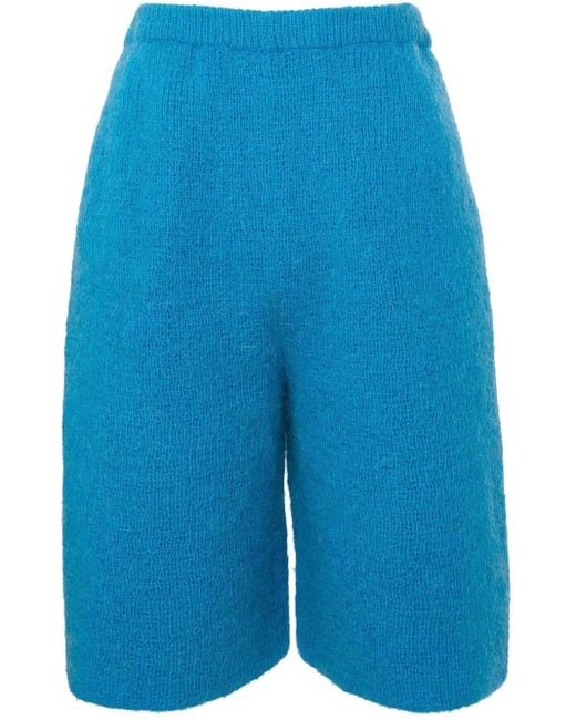 J.W. Anderson Blue Mohair Logo-Appliqué Knit Bermuda Shorts