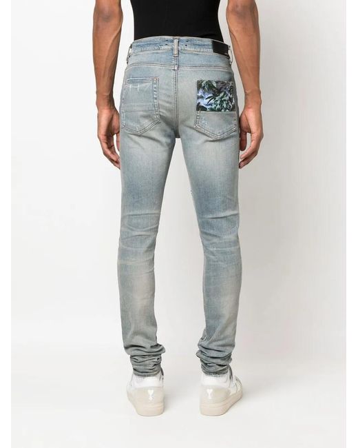 Amiri Blue Hawaiian Star Art Patch Skinny Jeans for men