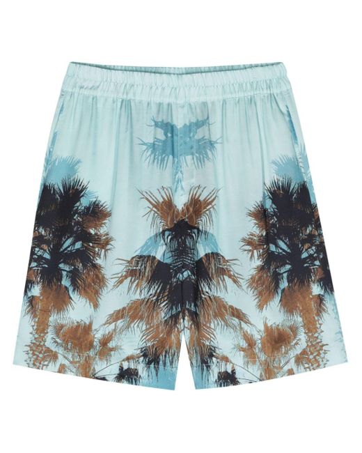 Laneus Blue Palm-print Lightweight Shorts for men