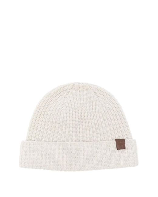 Eleventy Gerippte Beanie in White für Herren
