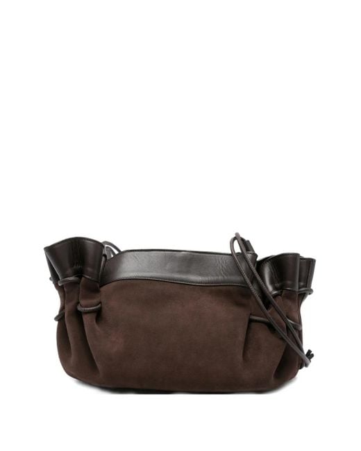 Hereu Brown Gerüschte Arta Wildleder-Schultertasche