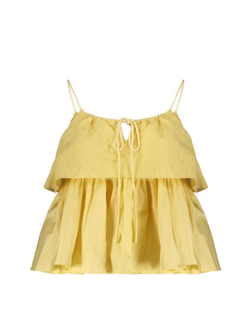 RED Valentino Yellow Tie-Front Tiered Top