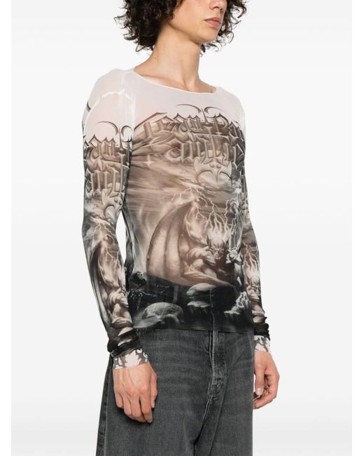 Jean Paul Gaultier Gray T-Shirt aus Mesh mit Diabolo-Print
