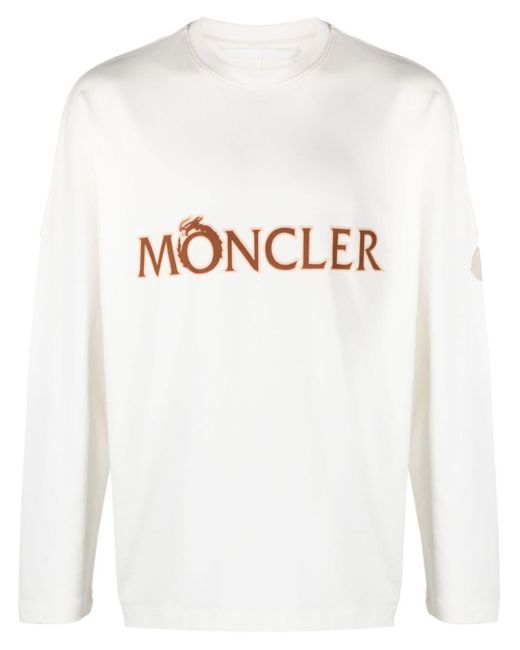Moncler White Logo-print Long-sleeve Cotton T-shirt for men
