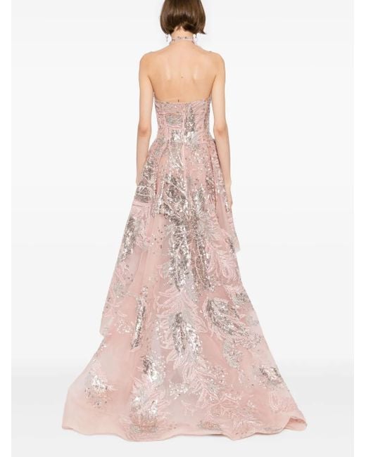 Saiid Kobeisy Pink Embroidered Maxi Dress