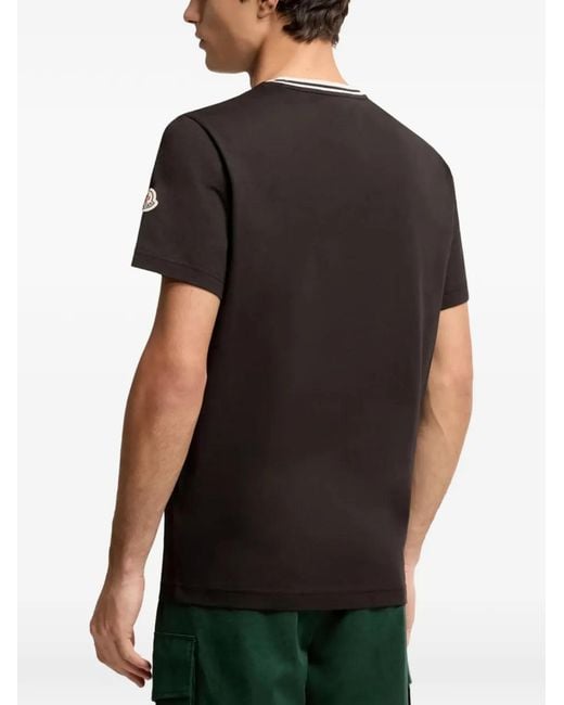 Moncler Black Striped-trim Detail-appliqué T-shirt for men