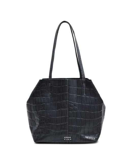 Bimba Y Lola Blue Medium Embossed-Leather Tote Bag