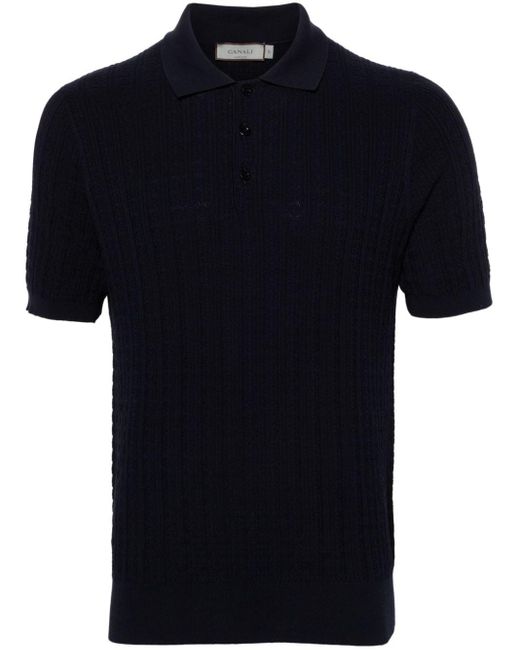 Canali Black Patterned-Jacquard Cotton Polo Shirt for men