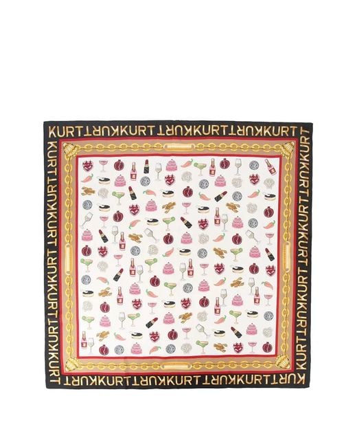 Kurt Geiger White Graphic-Print Logo-Border Scarf
