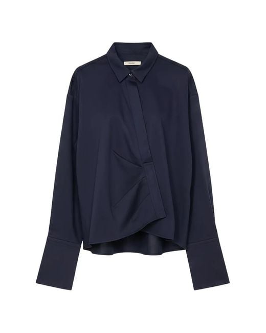 ODEEH Blue Pleated Long-Sleeve Shirt