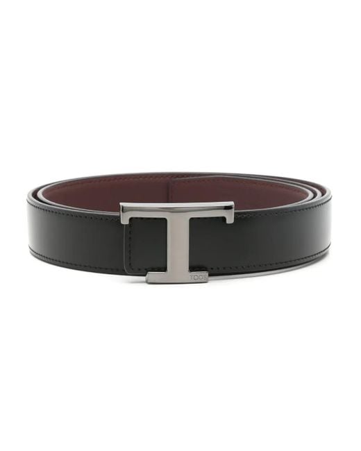 Tod's Black T-Buckle Reversible Leather Belt for men