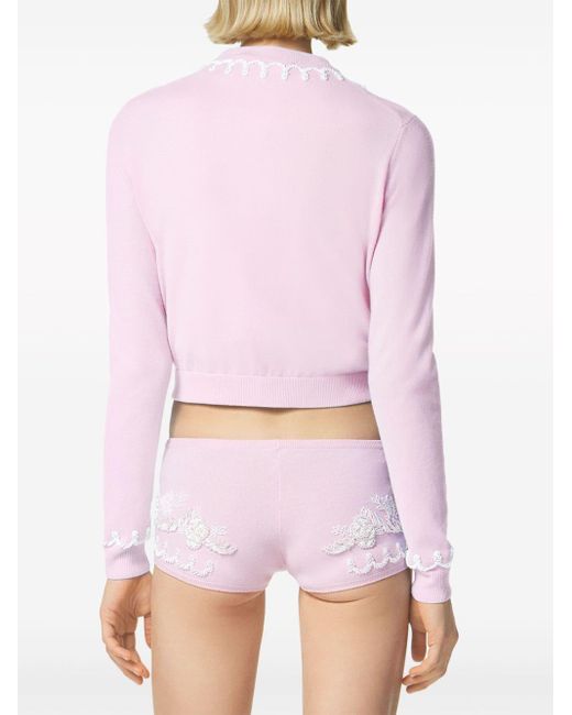 Versace Pink Bead-embellished Knit Cardigan