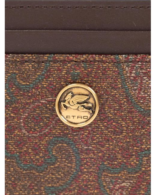 Etro Brown Arnica And Leather Card Holder With Coin