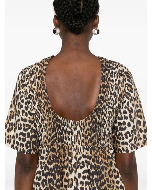 Ganni Brown Smock Leopard Printed Blouse