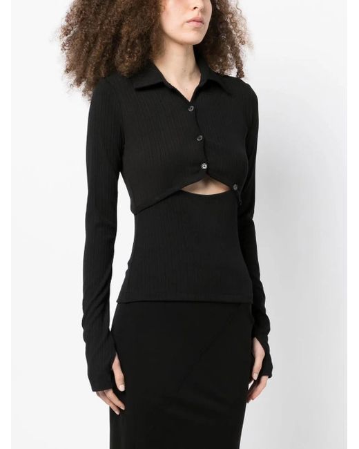 Helmut Lang Black Cut-Out Button-Up Top