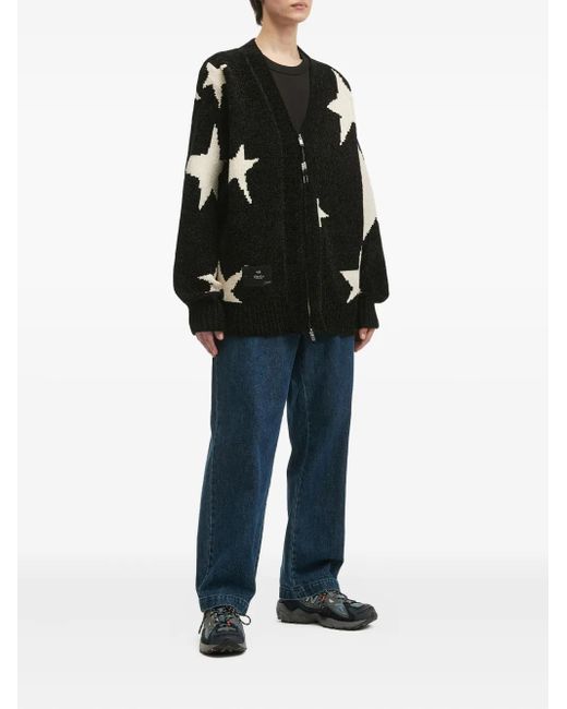 FIVE CM Black Star-Pattern Zip-Front Cardigan for men