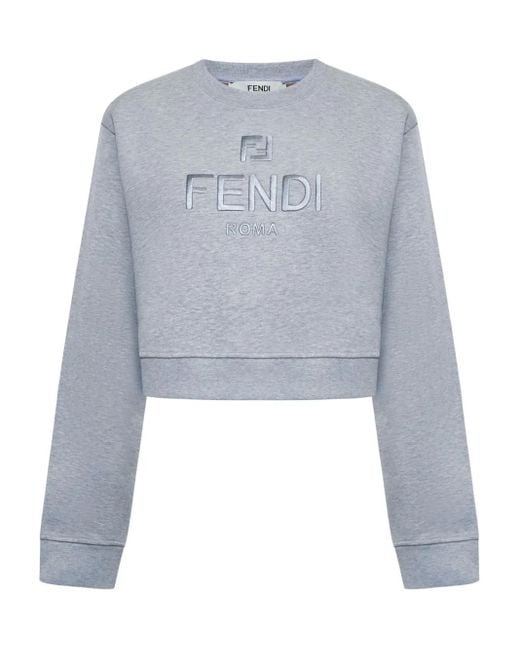 Fendi Blue Embroidered Logo Sweatshirt